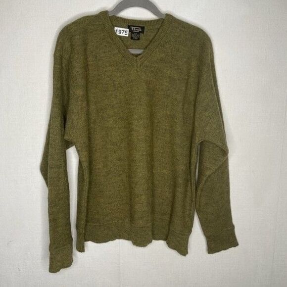 VTG Fink 100% Lambs Wool Long Sleeve V-Neck Sweater Men Size Large Olive - Picture 1 of 10
